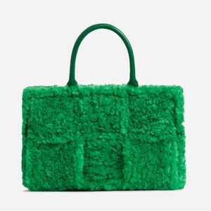 NWT EGO Faux Fur Green Woven Tote Bag